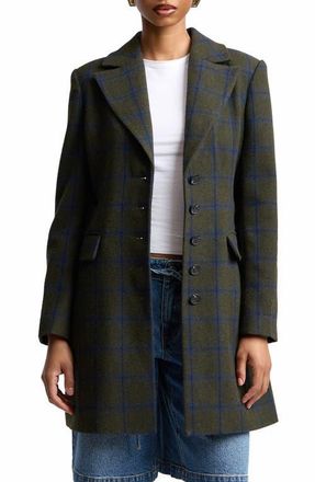 Avec Les Filles Sculpted Plaid Coat in Olive-Blue Plaid at Nordstrom, Size X-Small