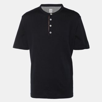 Eleventy Navy Blue Jersey Henley T-Shirt
