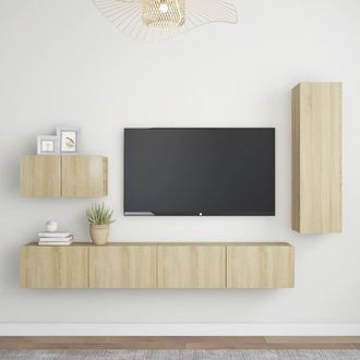 vidaXL Juego De Muebles De Sal&oacute;n 4 Piezas Roble Sonoma Vidaxl