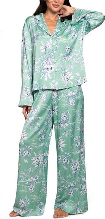 Midnight Bakery Floral Satin Pajamas in Green at Nordstrom, Size X-Large