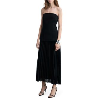 Mango Strapless Mixed Media Maxi Dress in Black at Nordstrom Rack, Size 2