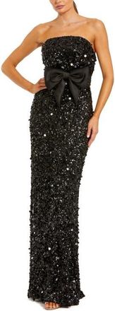 Mac Duggal Strapless Sequin Column Evening Gown With Bow in Black at Nordstrom, Size 12