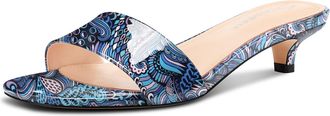 Castamere Womens Low Kitten Heel Open Toe Mule Heels Casual Dress Prom Slip-on Sandals 1.4 Inches Heels 3.5 CM Heels Blue Multicolor 5 UK