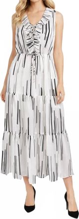 Taylor Sleeveless Ribbon Tie V-Neck Dress In Ivory/black