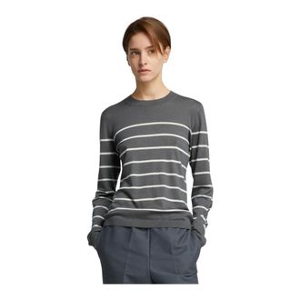 Max Mara Round-neck Knitwear, female, Gray, Size: XL Straight-line Knit Sweater