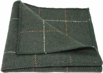 King & Priory Luxury Herringbone Forest Green Tweed Pocket Square, Handkerchief