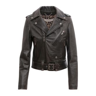 Golden Goose Leren Bikerjack met Asymmetrische Rits - Dames - Leren en Su&egrave;de Jassen - Zwart - M - Leer - Jassen