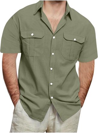 Generic Mens Formal Shirts Casual Tops 2025 Summer Fashion Holiday Blouses Adults Black Linen Shirts Black and White Striped T Mens White Tees Adults Floral H