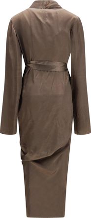 Rick Owens Womens Asymmetric Wrap Dress With Knot Fastening Dust Cupro