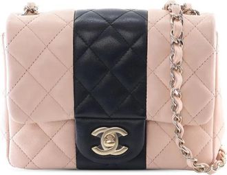 Chanel Borsa a tracolla Single Flap Square Classic mini in pelle di agnello bicolore 2021-2025 - Rosa