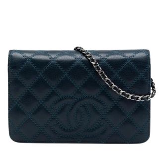 Chanel Pre-owned Wallet on Chain - Dames - Pre-owned - Blauw - Maat: ONE Size Leer