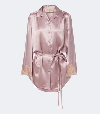 Valentino Lace-trimmed silk satin shirt