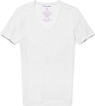 Tommy John Mens Deep V-Neck Undershirt, Cool Cotton Fabric T-shirt with Stay Tuck Design, 3 Pack, White-1 Pack, XL
