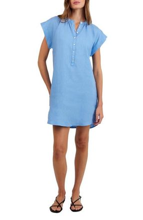 Bella Dahl Cap Sleeve Linen Henley Minidress in Tidal Blue at Nordstrom, Size X-Small
