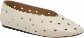 Le Monde Beryl Womens Regency Eyelet Studded Leather Slipper In Ecru