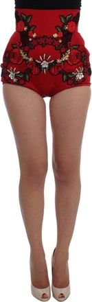 Dolce & Gabbana Luxe Rode Zijden Geborduurde Hoge Taille Shorts - Dames - Bermuda - Veelkleurig - S - Korte Broeken