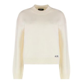 A.P.C. Round-neck Knitwear, female, Beige, Size: S Beige Ribbed Crewneck Sweater