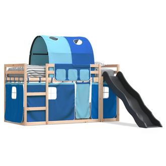 Berkfield Home Bunk Bed without Mattress with Slide & Curtains Blue 80x200 cm