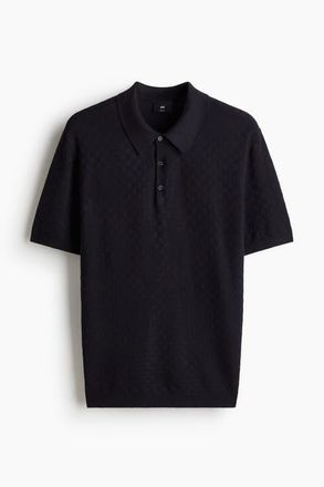 H&M Slim Fit Textured-knit Polo Shirt in Navy Blue at Nordstrom, Size Xxx-Large