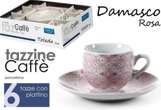Trade Shop Trade Shop - Set 6pcs Coffee Cofts + 6 Saucers Classic Modern Damask Rose 720390