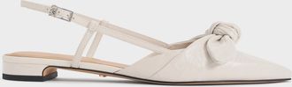 Charles & Keith Jayce Leather Crinkle-Effect Knot-Bow Slingback Flats
