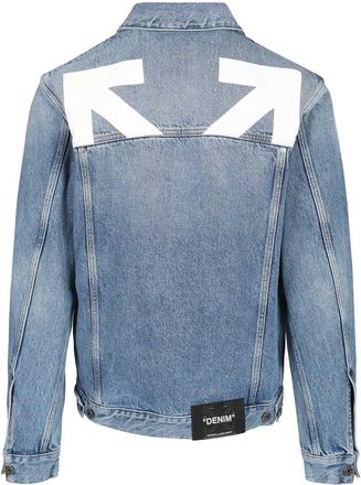 Off-white Mens Denim Jacket Half Arrow Light Medium Blue Cotton