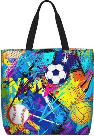 Generic Women Handbag Colorful Baseball Tote Bag Reusable Fashion Shopping Bags, For Graduation, Gym, Swim, Holiday, Birthday