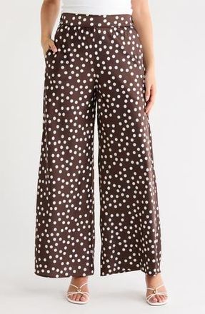 Renee C Polka Dot Satin Wide Leg Pants in Brown at Nordstrom Rack, Size Large