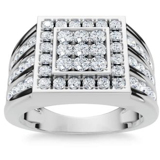 Pompeii3 1Ct TW Diamond Mens Anniversary Wedding Ring High Polished Band 10k White Gold