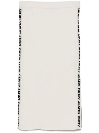 DKNY ribbed-knit midi skirt - women - Cotton/Nylon - M - Neutrals