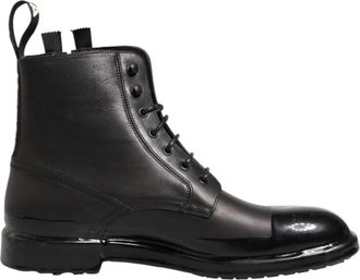 Dolce & Gabbana Mens Ankle Boots Laceup - Black Leather - Size EU 44