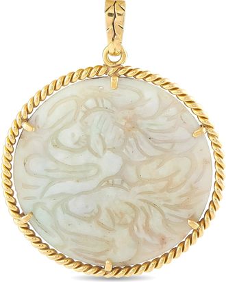Luxury Bazaar 18K Yellow Gold Carved Jade Pendant MF03-080326