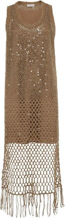 Brunello Cucinelli sequin-embellished knitted dress - women - Linen/Flax/Silk - M - Brown