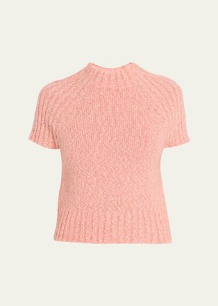 3.1 Phillip Lim Chunky Marled Knit Short-Sleeved Mock-Neck Sweater
