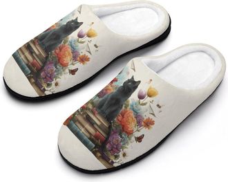Generic Book Cat Womens Slippers Winter Warm House Shoes Indoor Outdoor Hotel Slipper