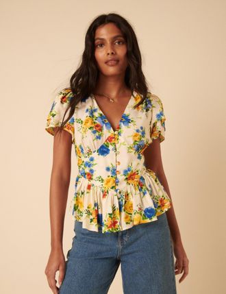 Nobody's Child White Floral Peplum Top