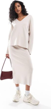 Object Maglione strutturato con scollo a V grigio argento in coordinato