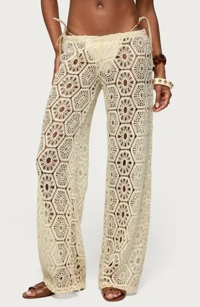 Edikted Amrita Baggy Open Stitch Pants in Light-Yellow at Nordstrom, Size X-Large