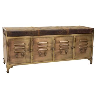 Wanderlust Deco Banco de metal y piel marr&oacute;n 120x40x51