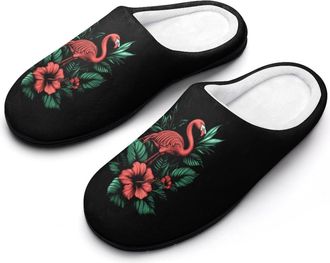 Generic Flamingo Hibiscus Floral Mens Slippers Comfortable And Non-slip Cotton Slipper Shoe for House