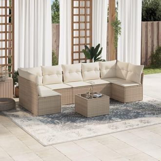 vidaXL Vidaxl - Juego De Sof&aacute;s De Jard&iacute;n Con Cojines Beige 8 Pzas Rat&aacute;n Pe