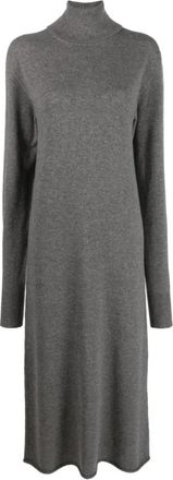 Jil Sander Midi-jurk met hoge hals en lange mouwen - Dames - Kleedjes - Grijs - S - Kasjmier - Kleedjes