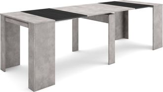 Skraut Home Mesa Consola Extensible, Mesa Comedor Plegable, 260, Para 12 Comensales, Comedor Y Cocina, Estilo Moderno, Gris Cemento - Skraut Home