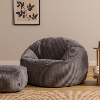 Icon Brand Puf cl&aacute;sico sill&oacute;n grande xl y reposapi&eacute;s de pana gris antracita