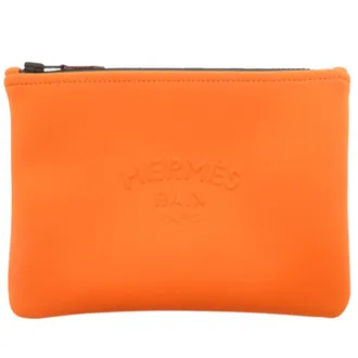 Herm&egrave;s Black Orange Polyamide Nylon Pouch (Pre-Owned)