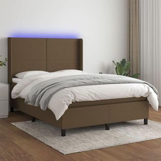vidaXL Vidaxl - Cama Box Spring Colch&oacute;n Luces Led Tela Marr&oacute;n Oscuro 140x200cm