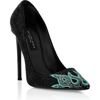 Philipp Plein Suede Strass Decollete High Heels Flame Women in Black at Nordstrom, Size 37
