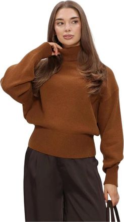 Selected Slwellie LS Knit Roll Neck - Dames - Truien - Bruin - Maat: XL Katoen