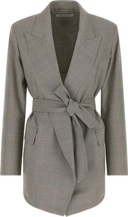 Max Mara Grey Checks Peaked Lapel Blazer