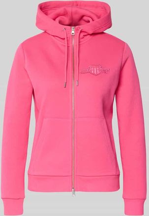 GANT Sweatjacke mit Zweiwege-Rei&szlig;verschluss und Label-Patch in Pink, Gr&ouml;&szlig;e XXL